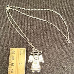 Vtg SUNDANCE STERLING Silver ANGEL Pendant Lariat CHAIN - Halo Closes Necklace